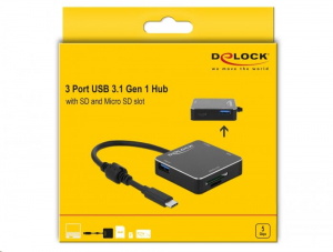 Delock 3 portos USB 3.1 Gen 1 Hub + kártyaolvasó (64045)